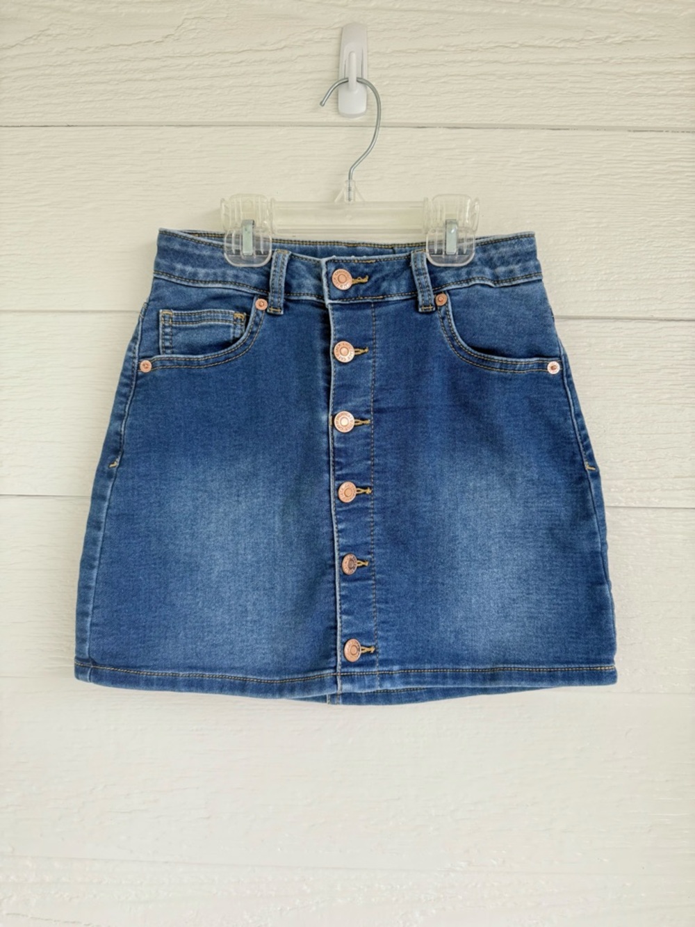 Cat & Jack Classic Blue Denim Button-Front Mini Skirt Stretch Size 7/8